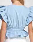 Flutter Sleeve Peplum Poplin Top