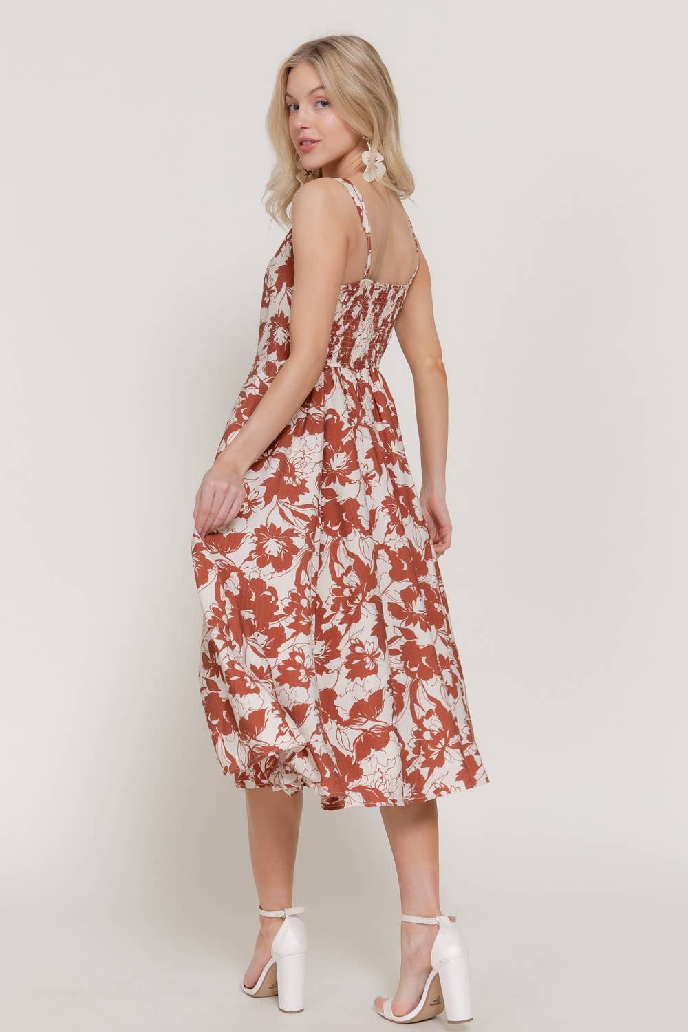 Square Neckline Printed Midi Dress