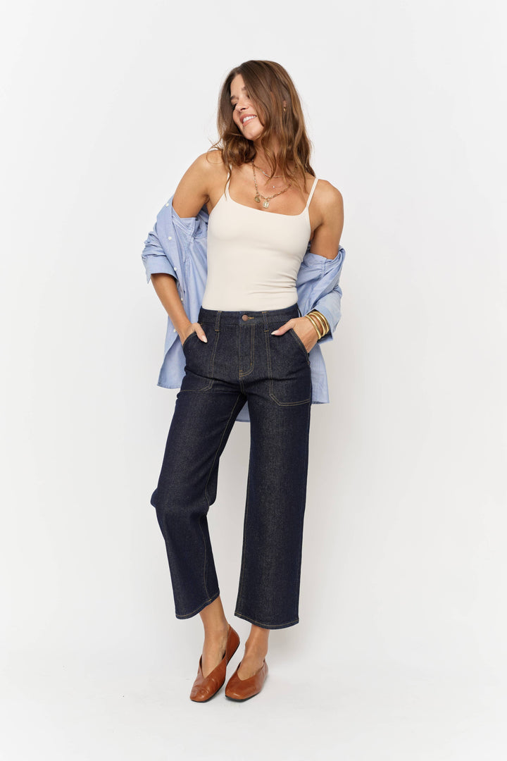 Aberdeen Carpenter High Rise Wide Leg Crop Jean in Timbers Wash