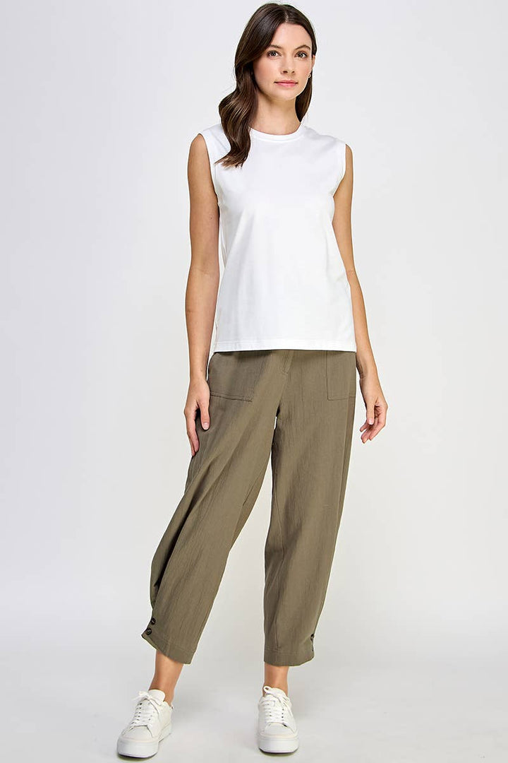 Tapered Pants with Button Detail