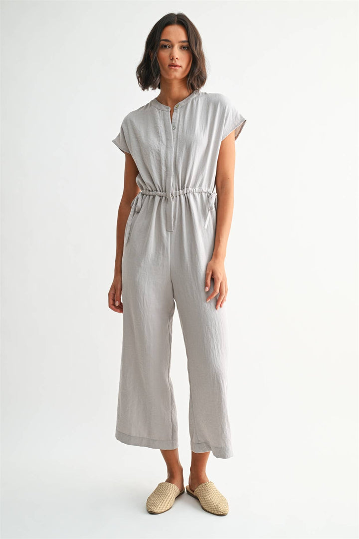 HIDDEN BUTTON SIDE TIE DETAIL JUMPSUIT