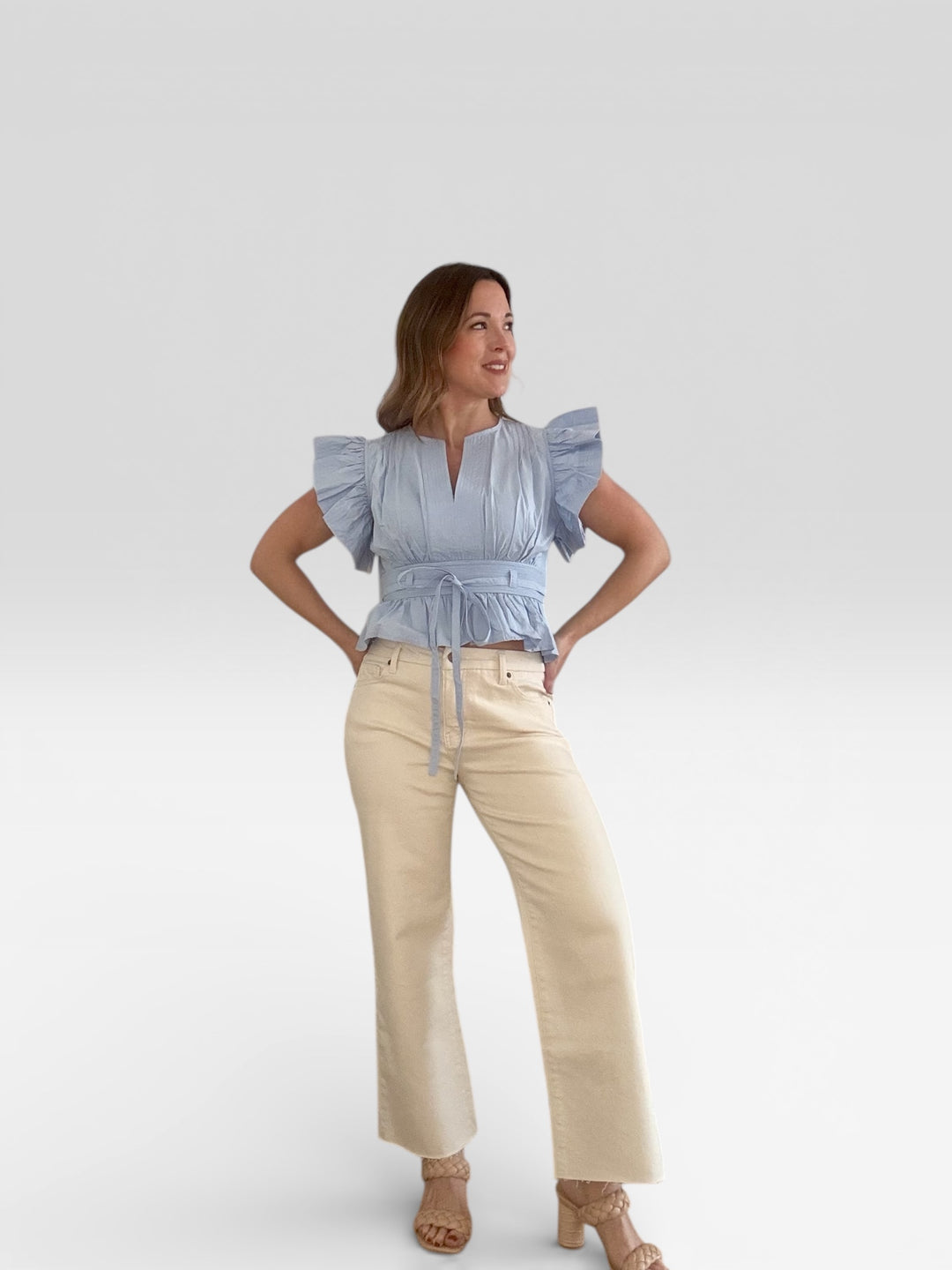 Flutter Sleeve Peplum Poplin Top
