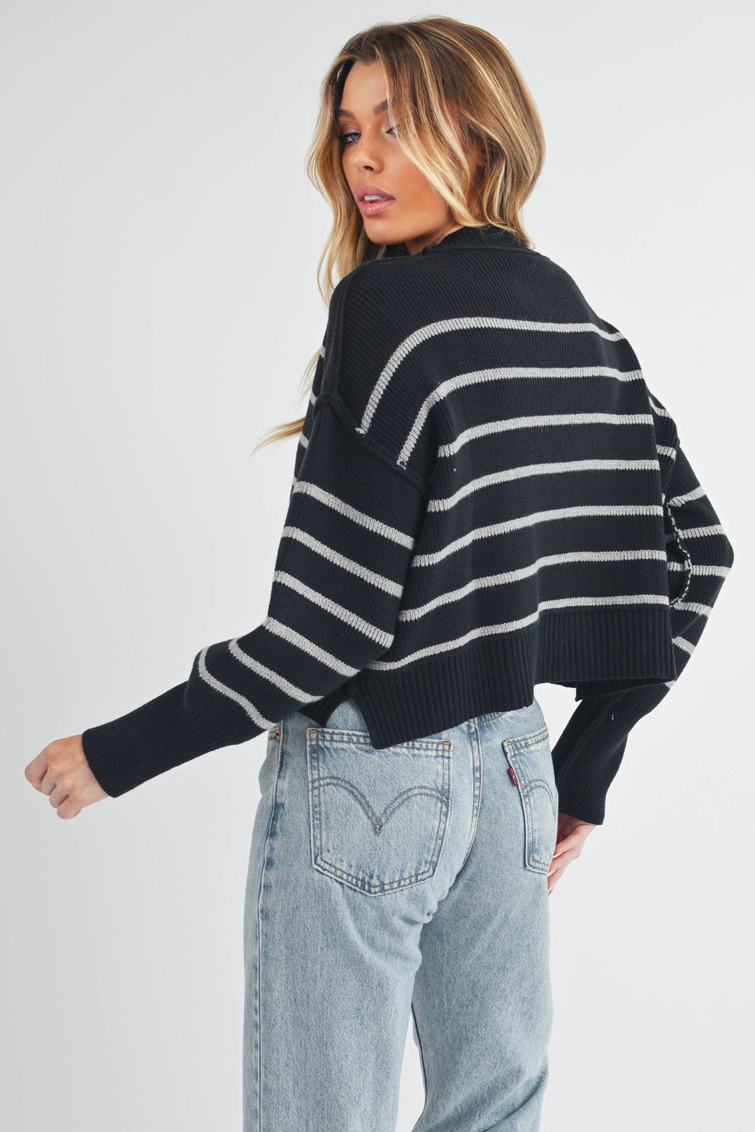 Marcella Sweater in Black &amp; Gray Stripe