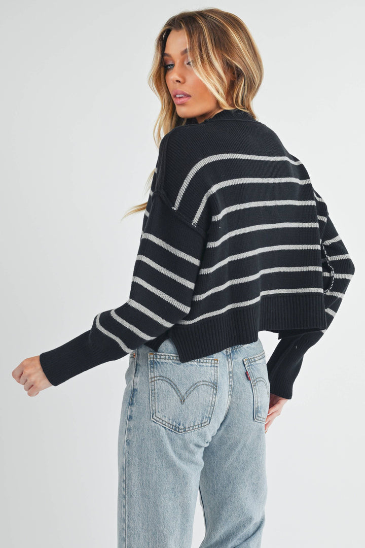 Marcella Sweater in Black &amp; Gray Stripe
