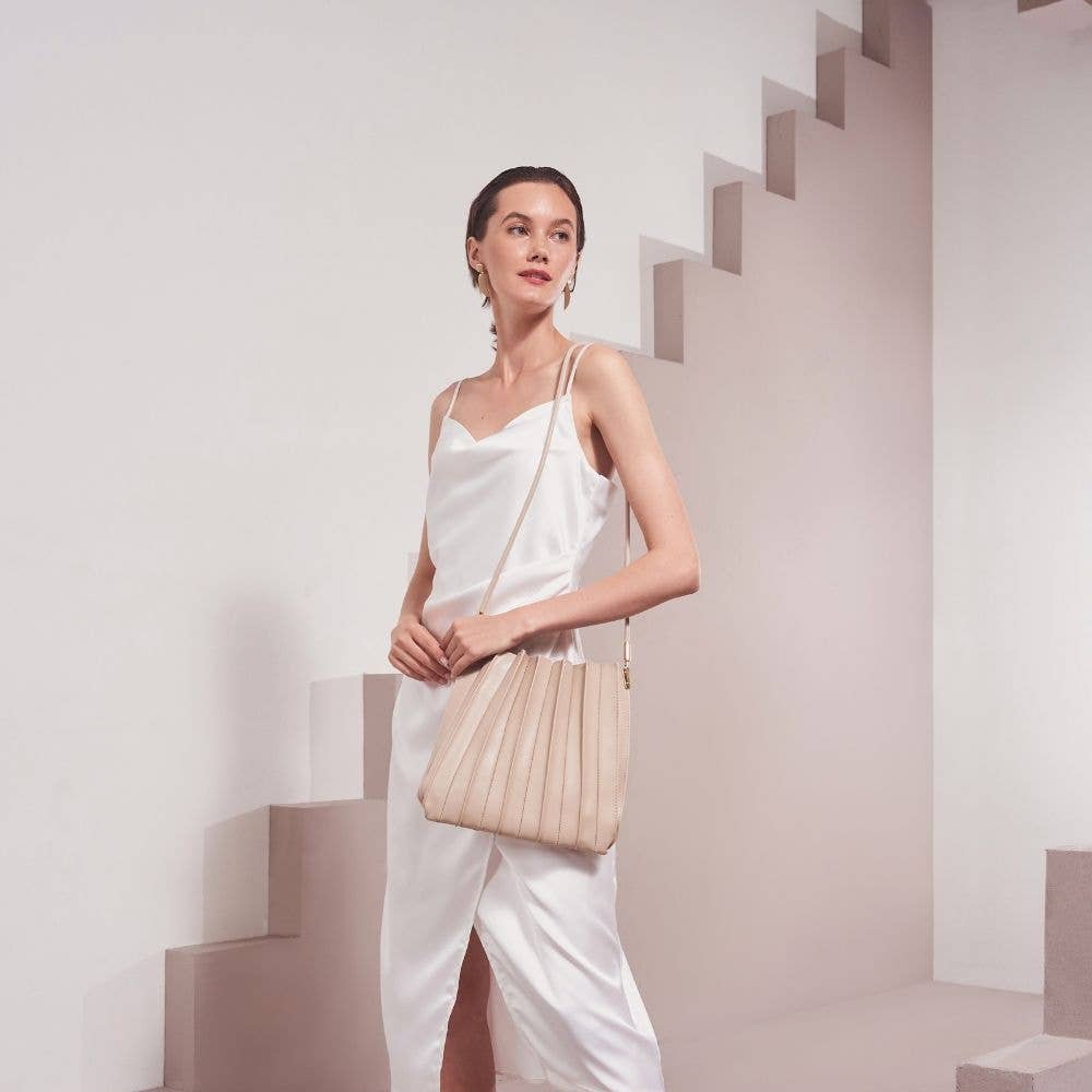 Carrie Bone Pleated Vegan Leather Shoulder Bag
