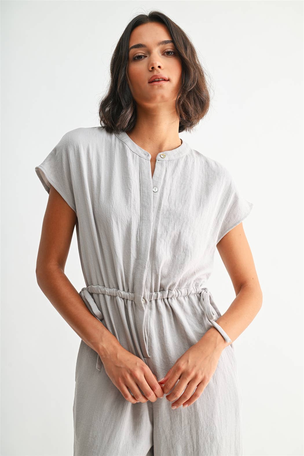 HIDDEN BUTTON SIDE TIE DETAIL JUMPSUIT