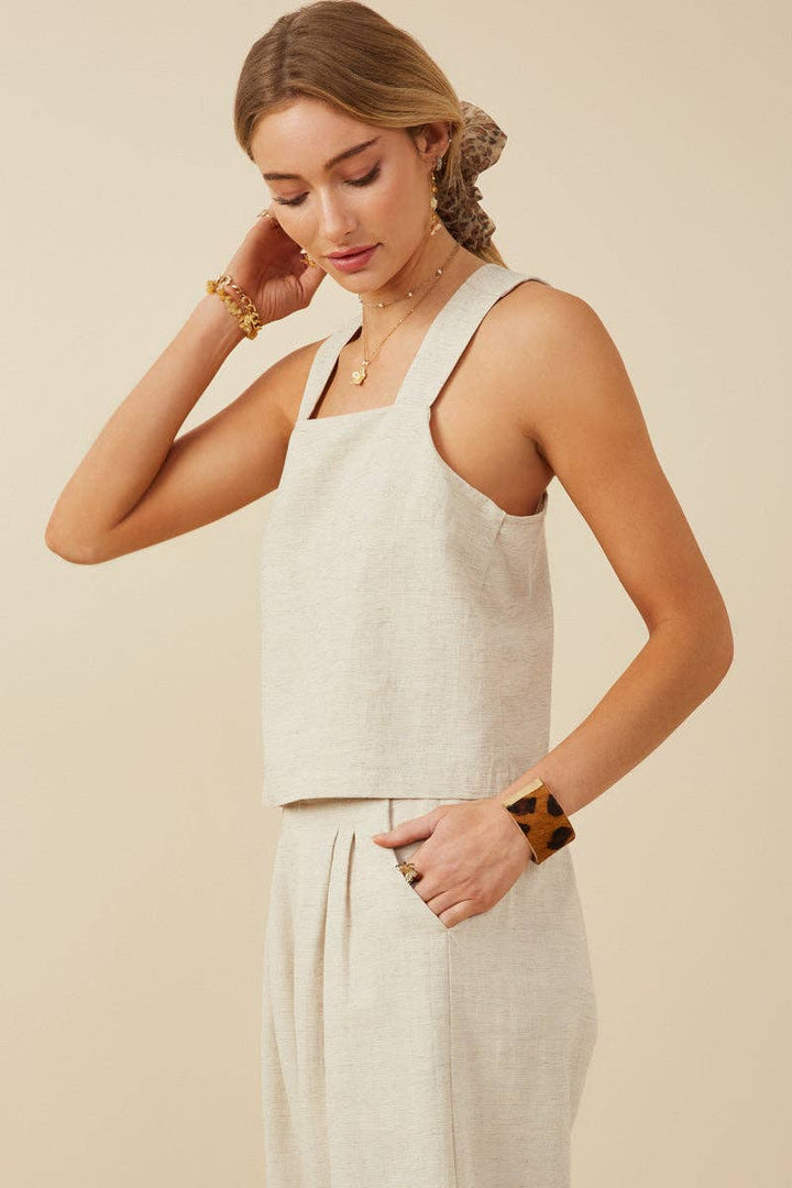 Womens Textured Linen Look Cross Over Tank