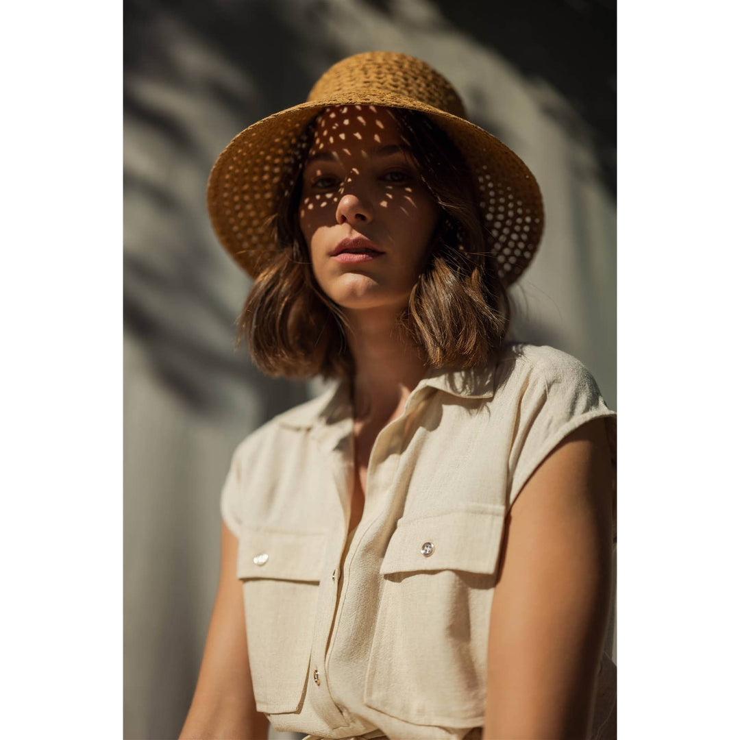 Linen Blend Elastic Waist Utility Dolman Shirt