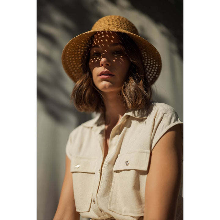 Linen Blend Elastic Waist Utility Dolman Shirt