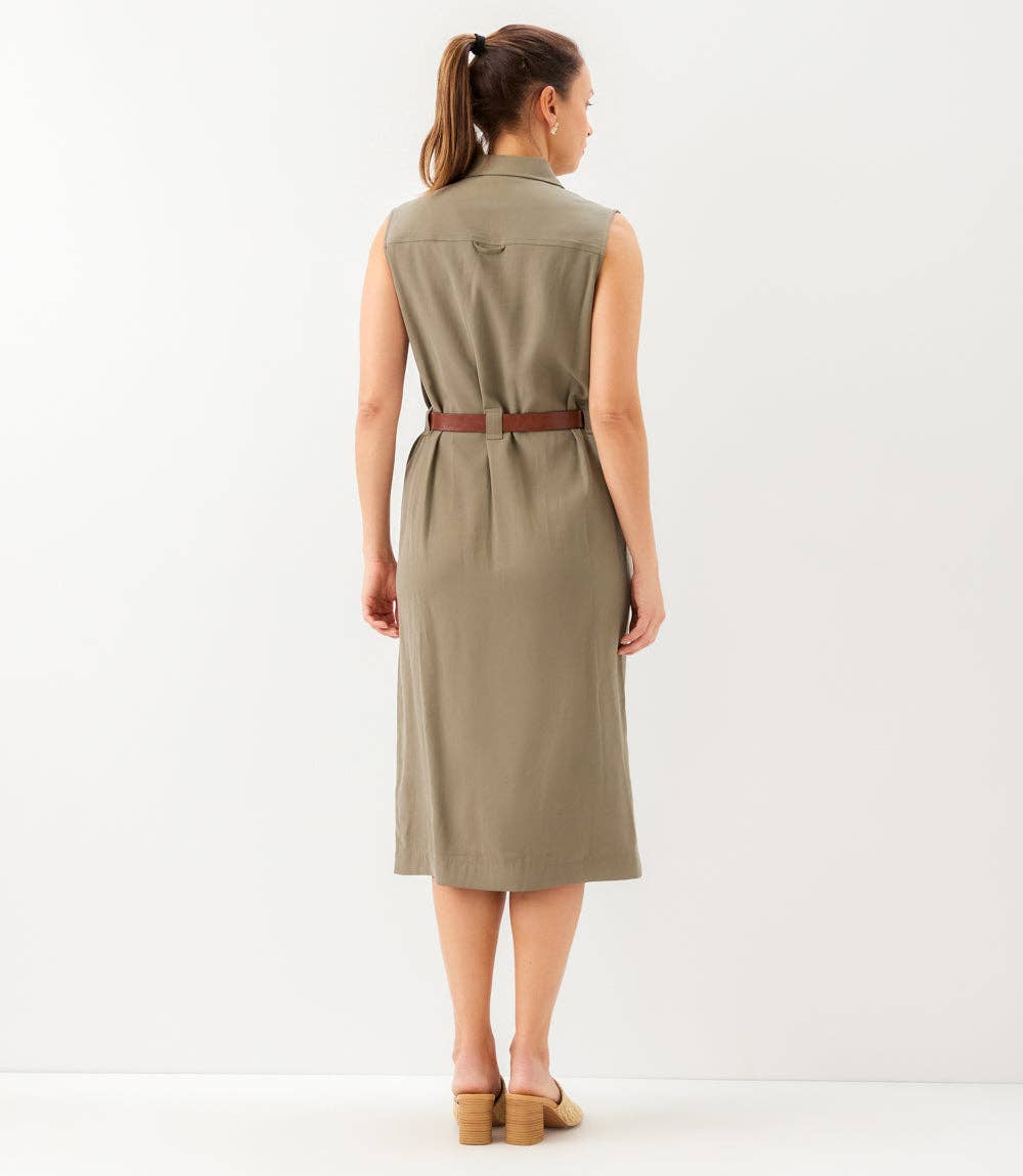 Sleeveless Midi Shirtdress in Olive