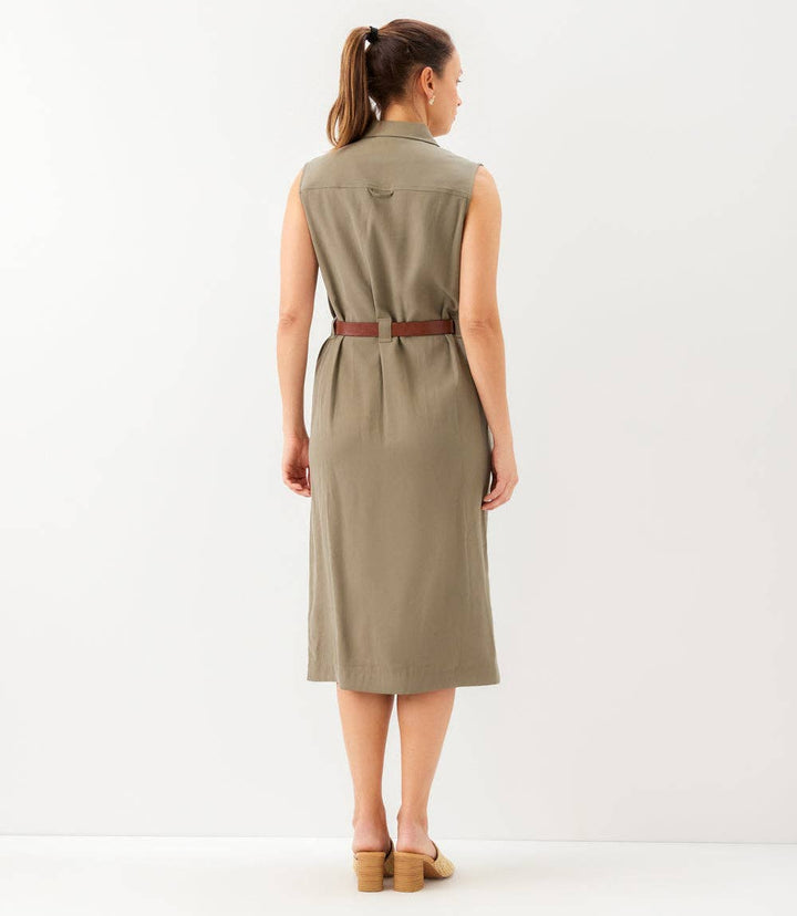 Sleeveless Midi Shirtdress in Olive