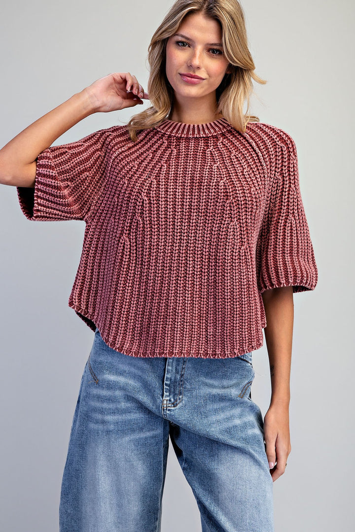 Ribbed Knit Short Sleeve Sweater