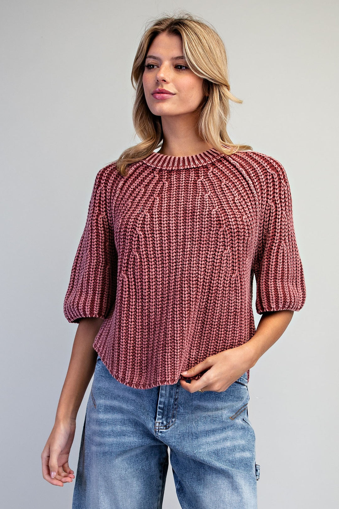 Ribbed Knit Short Sleeve Sweater