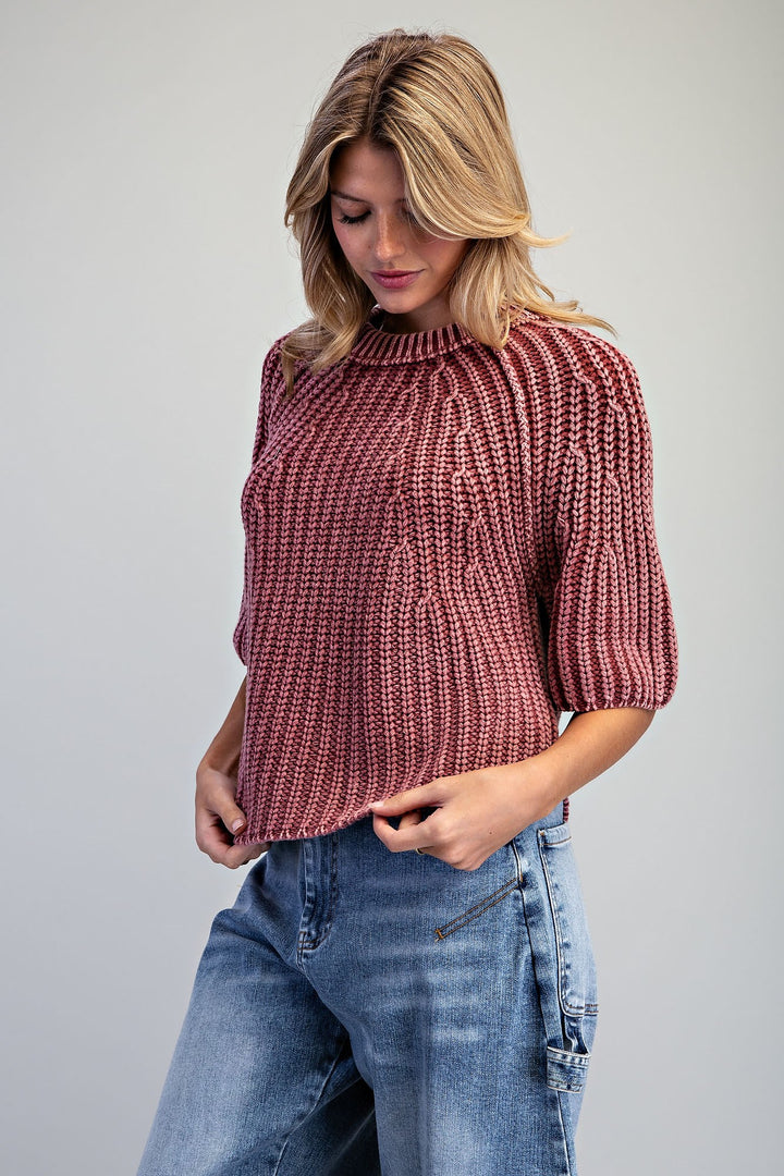 Ribbed Knit Short Sleeve Sweater