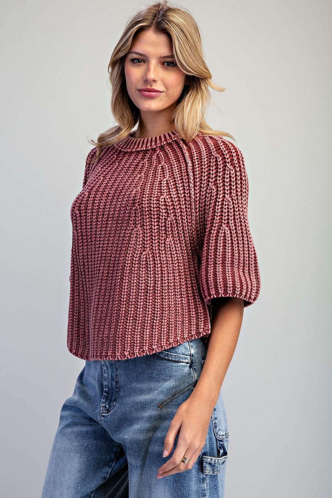 Ribbed Knit Short Sleeve Sweater