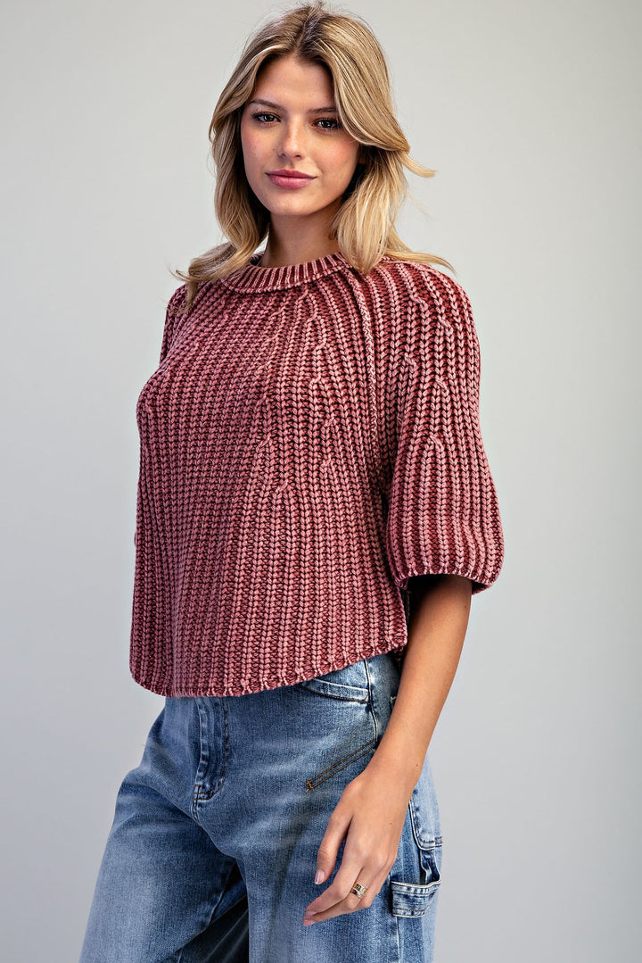 Ribbed Knit Short Sleeve Sweater
