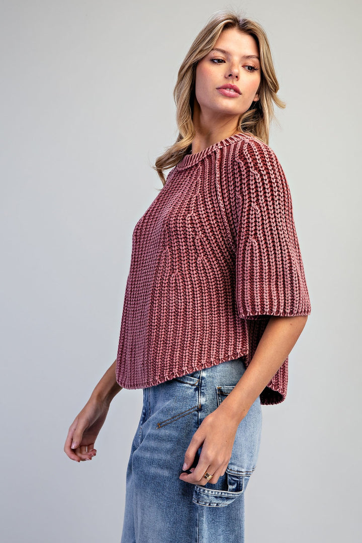 Ribbed Knit Short Sleeve Sweater
