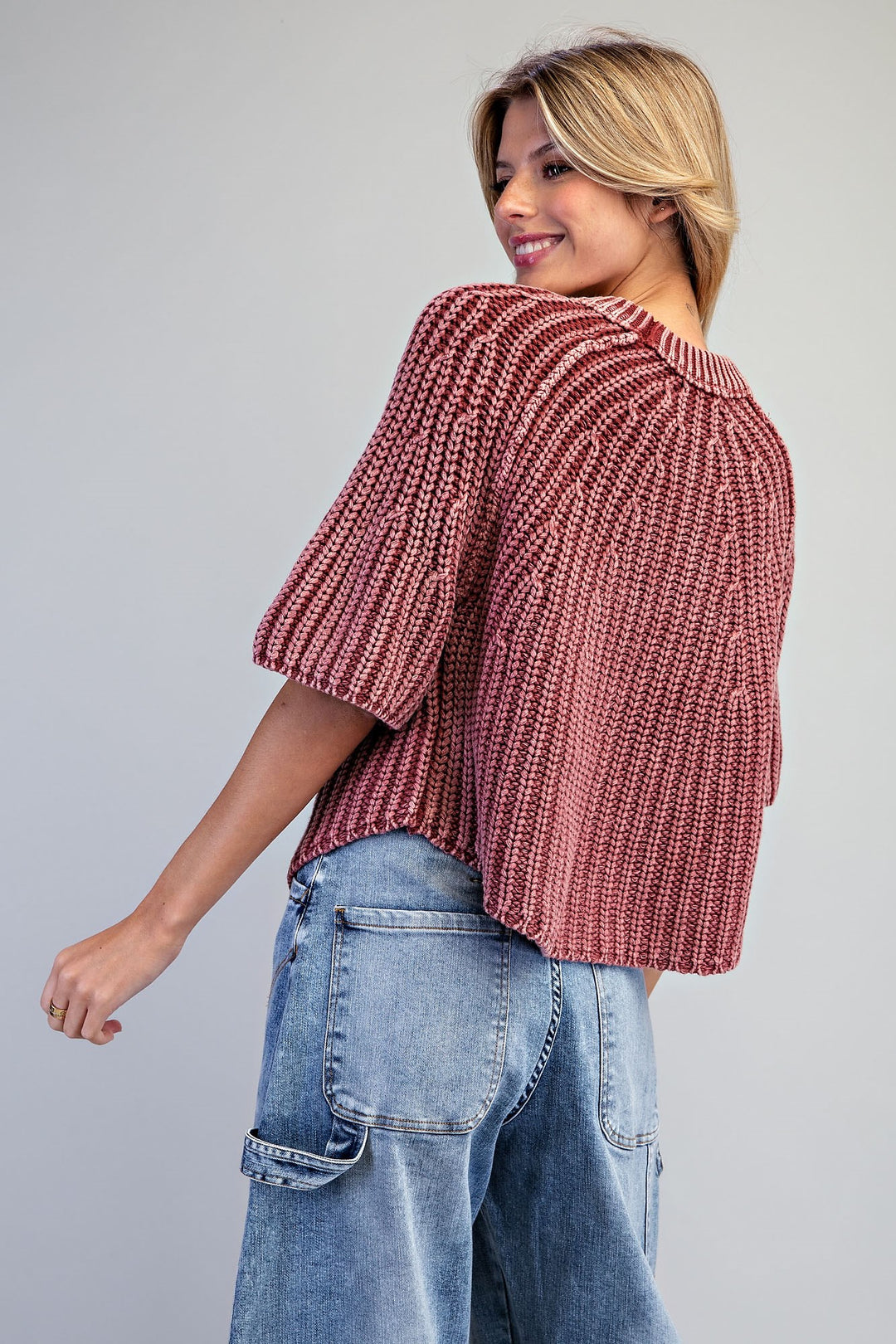 Ribbed Knit Short Sleeve Sweater