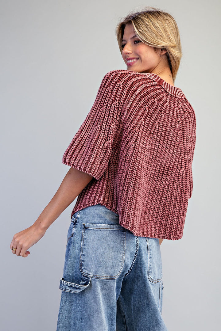 Ribbed Knit Short Sleeve Sweater