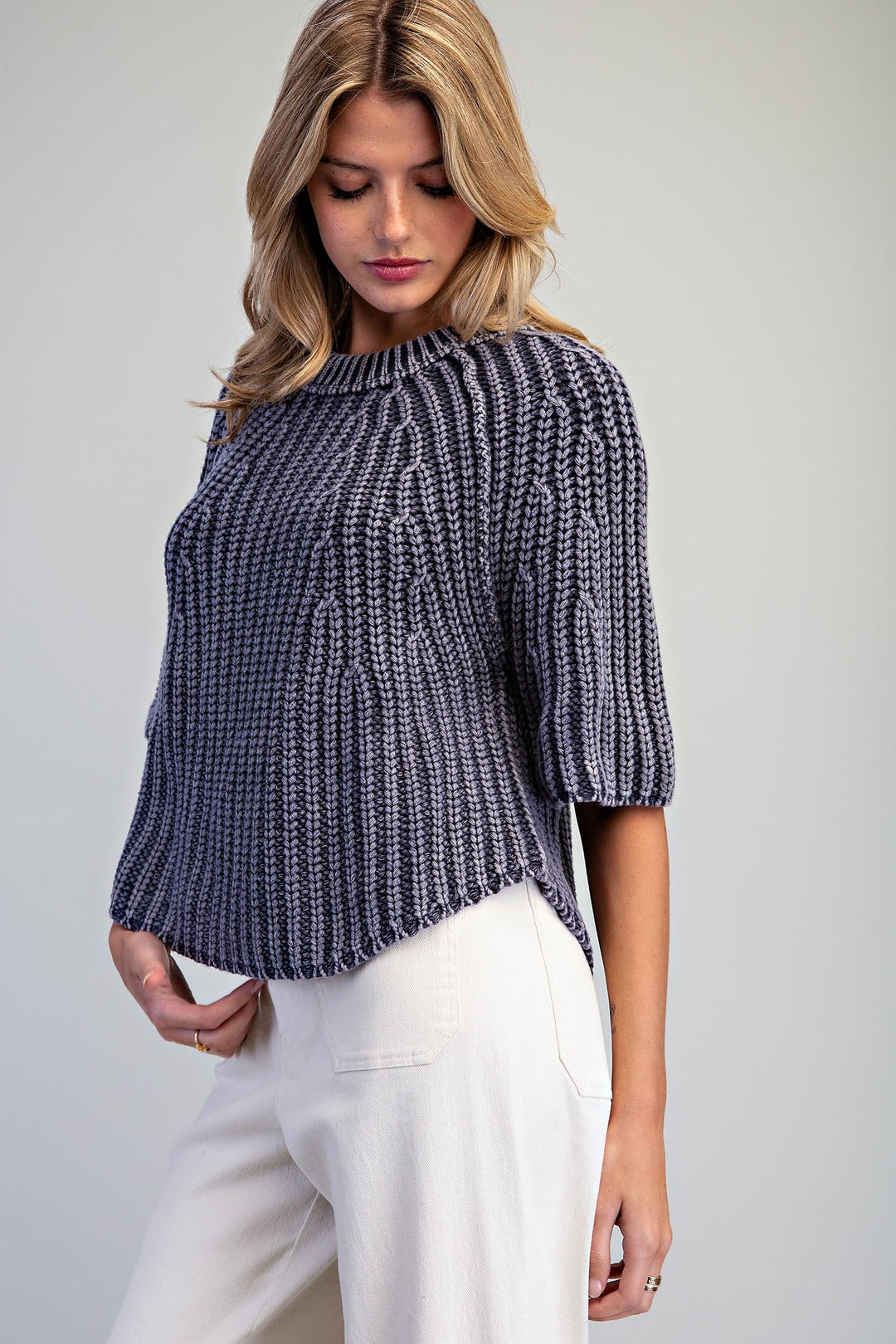 Ribbed Knit Short Sleeve Sweater
