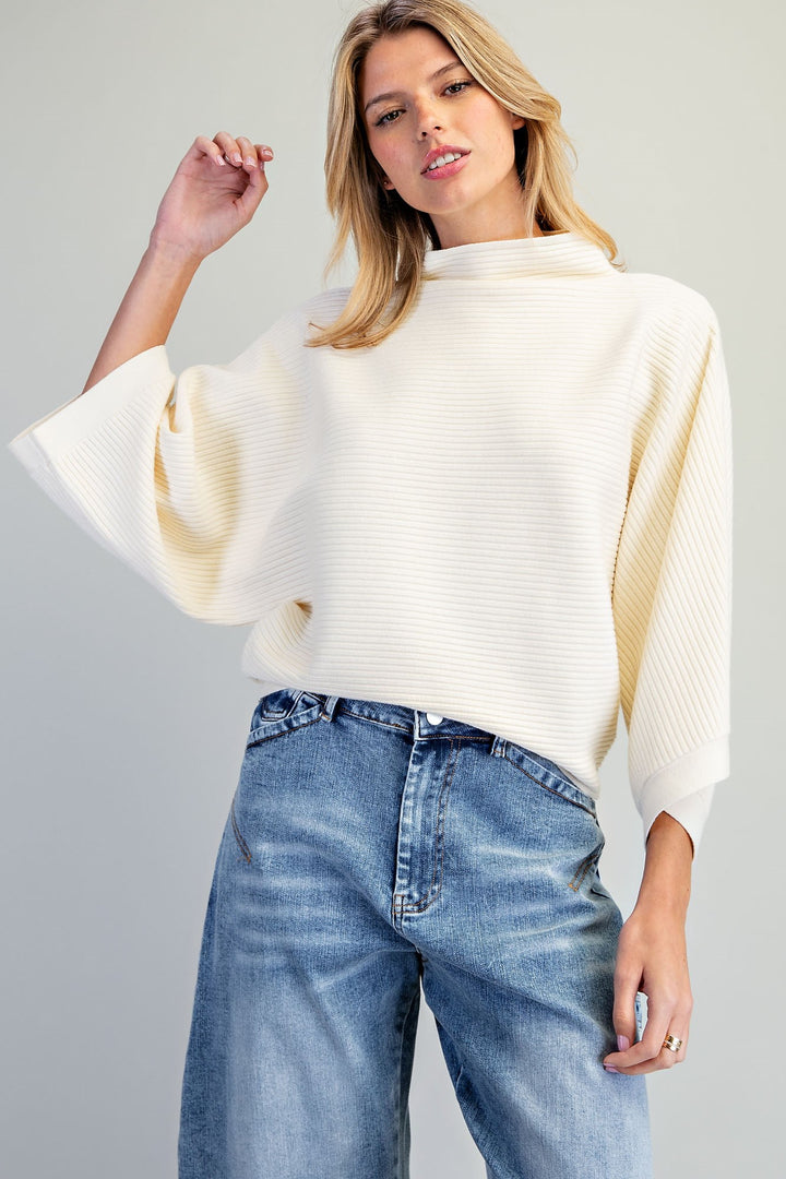 Mock Neck Rib Knit Sweater
