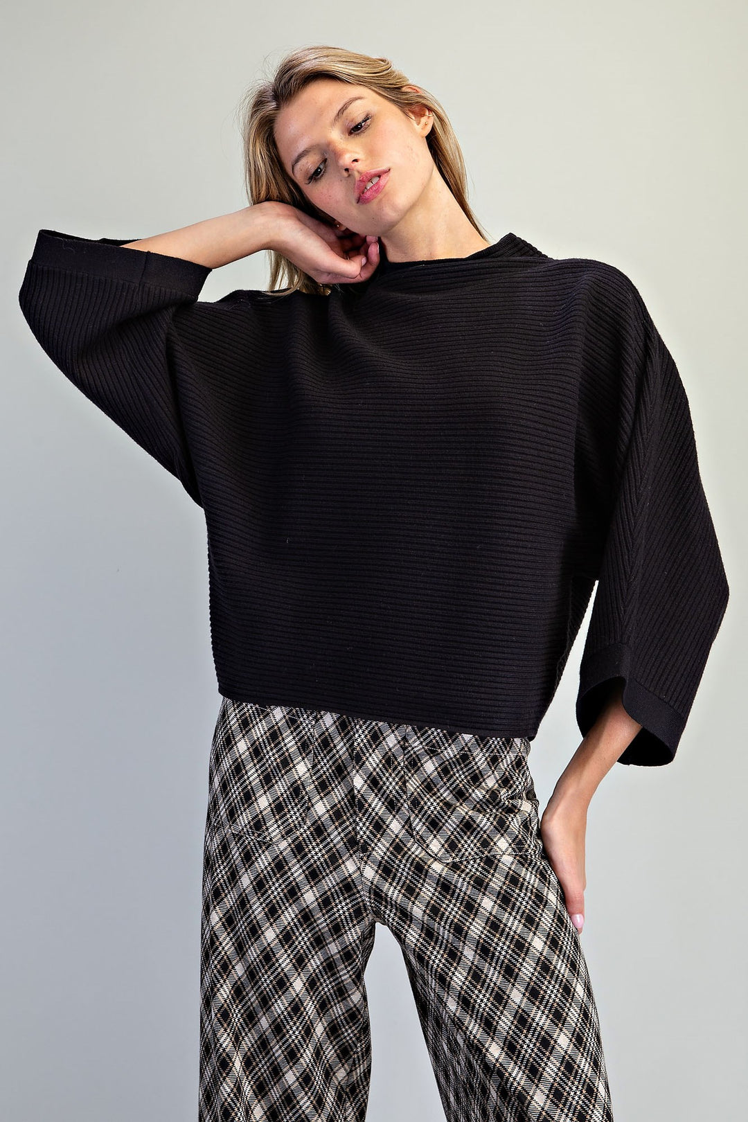 Mock Neck Rib Knit Sweater