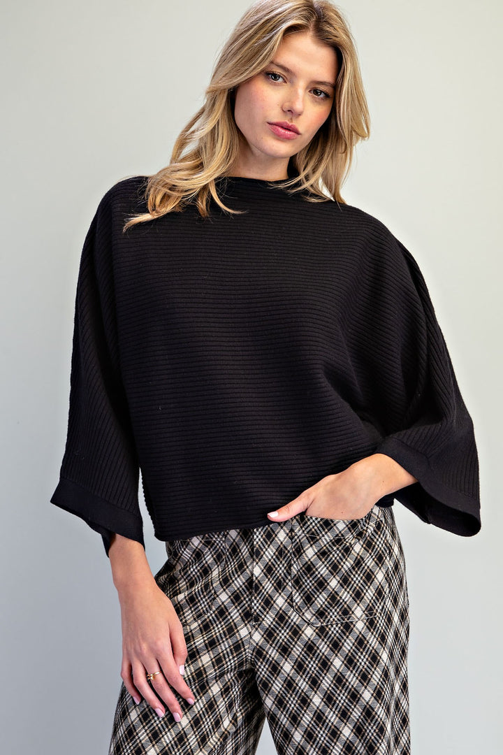 Mock Neck Rib Knit Sweater