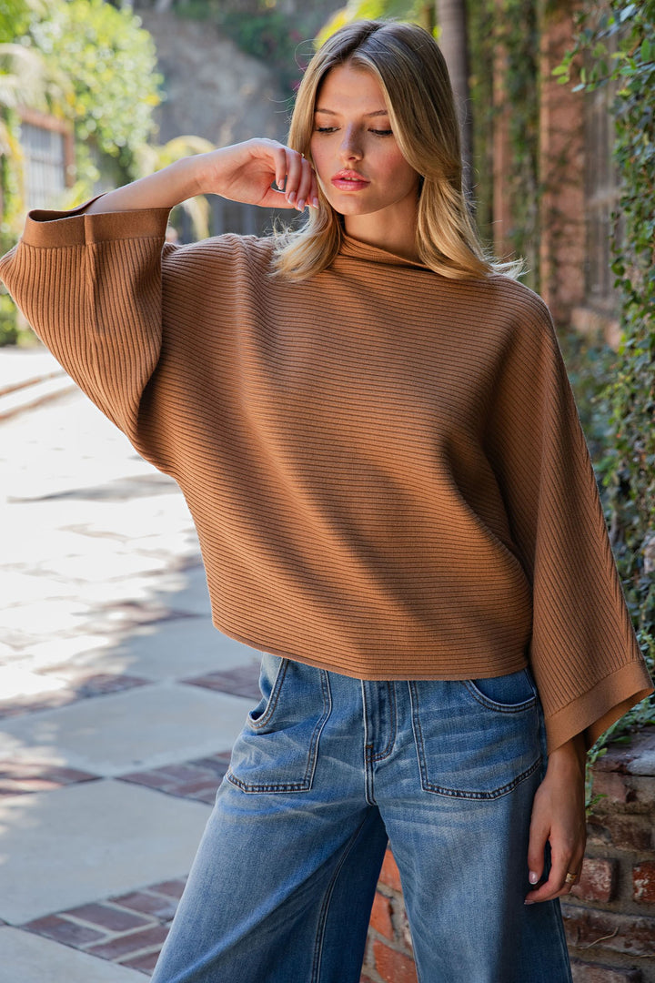 Mock Neck Rib Knit Sweater