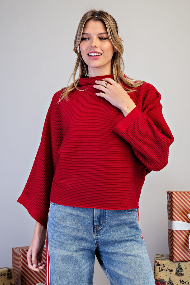 Mock Neck Rib Knit Sweater