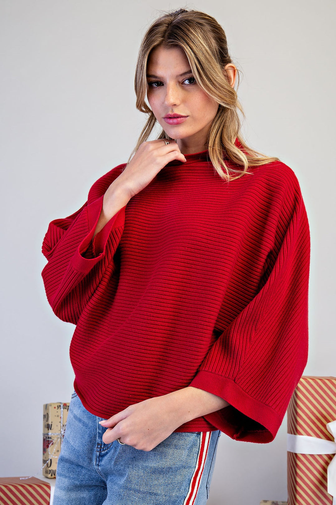 Mock Neck Rib Knit Sweater