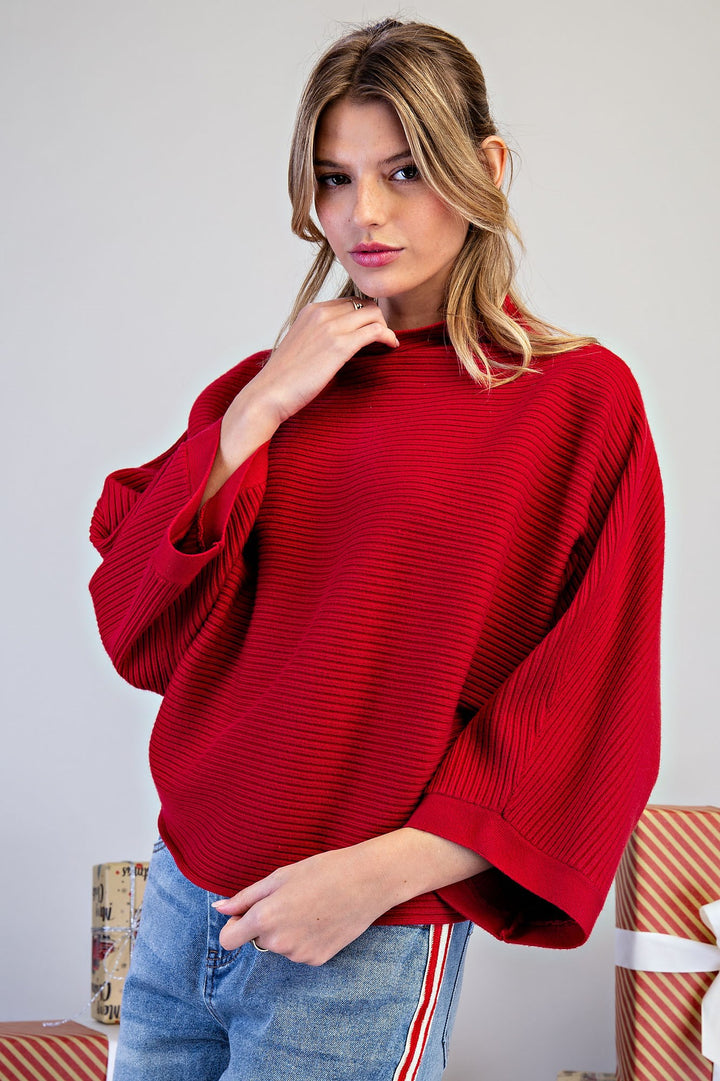 Mock Neck Rib Knit Sweater