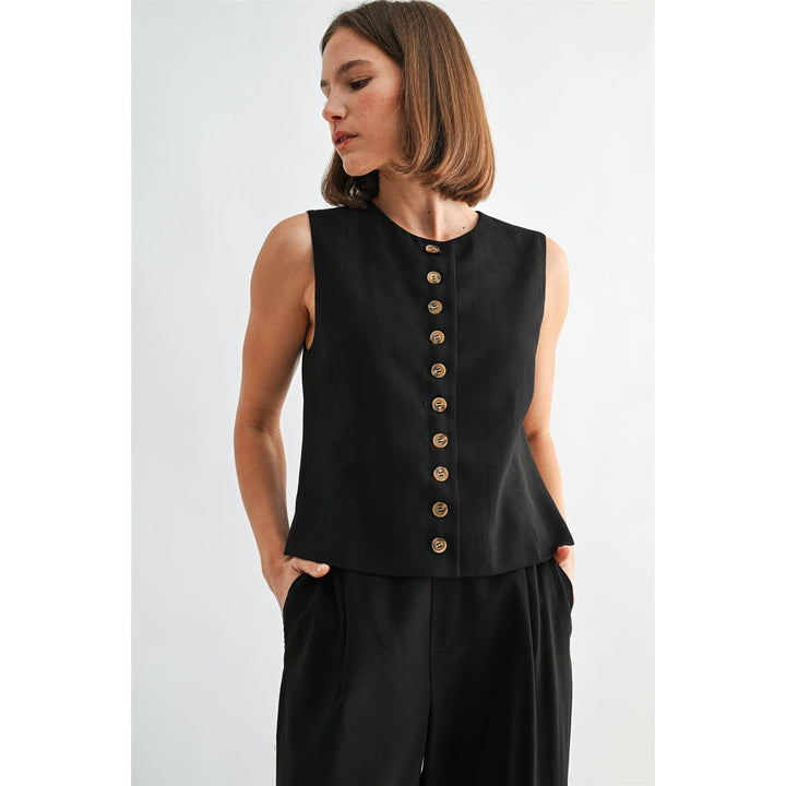 Crew Neck Crop Vest in Black