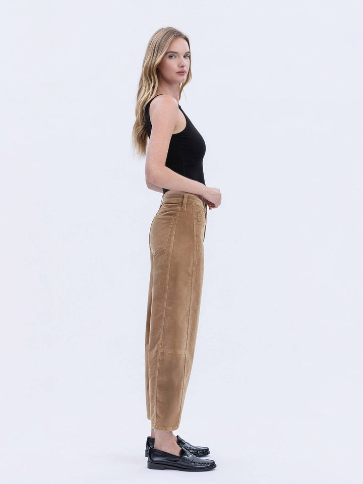 High Rise Corduroy Barrel Jeans in Khaki