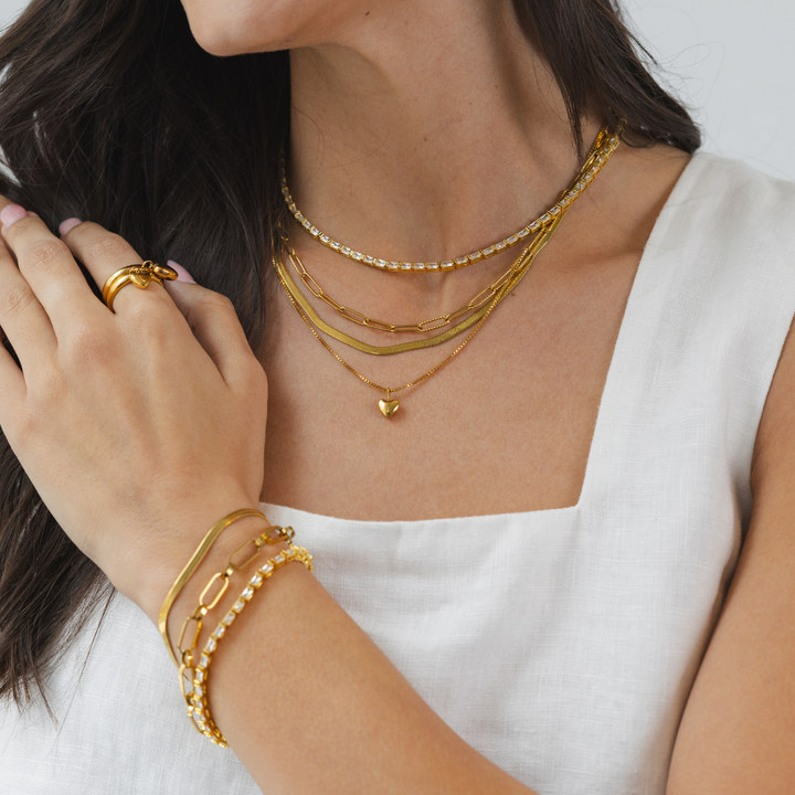 Waterproof Gold Herringbone Layered Necklace