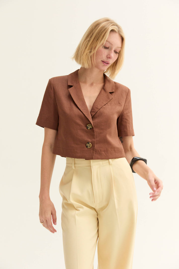Isla Cropped Linen Blend Blazer