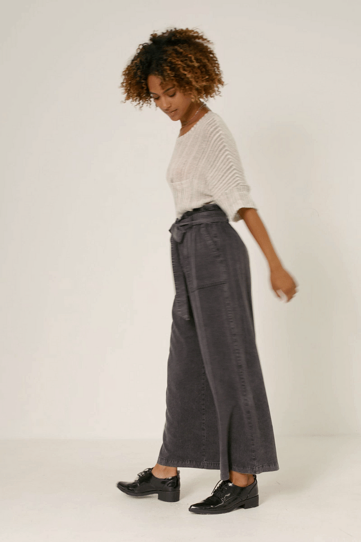 Womens Garment Dyed Tencel Wide Leg Pant