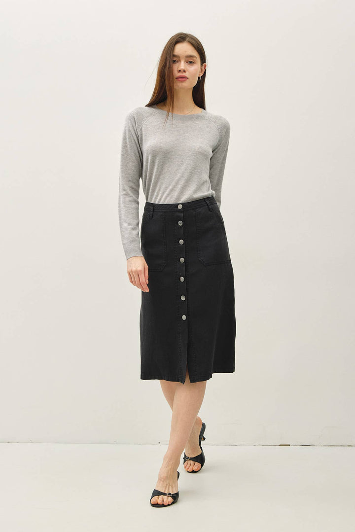TENCEL BLEND BUTTON UP KNEE LENGTH SKIRT