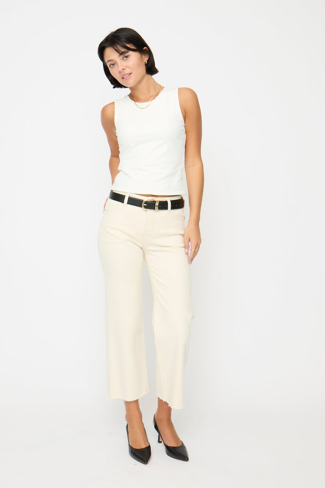 Ankle Crop High Rise Jean in Ivory