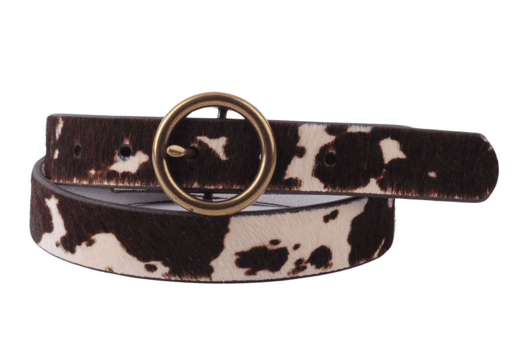 Suede &amp; Genuine Leather Belt with Round Brass Buckle