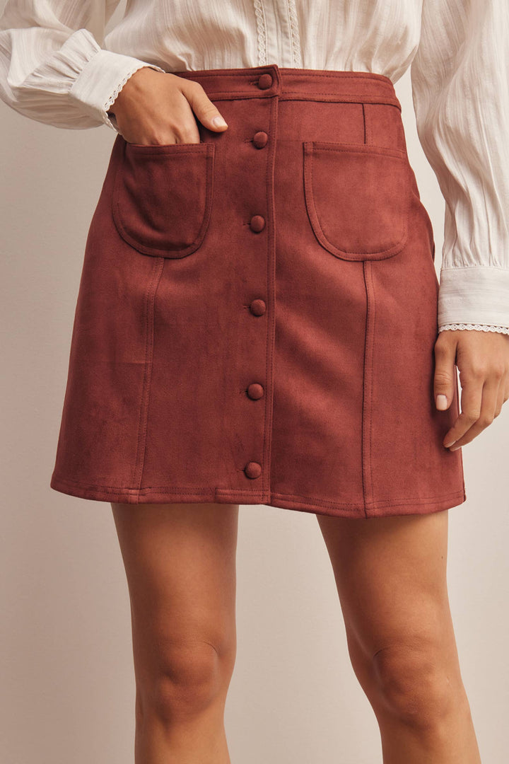 Stretch Suede Button Front Mini Skirt FSK0022