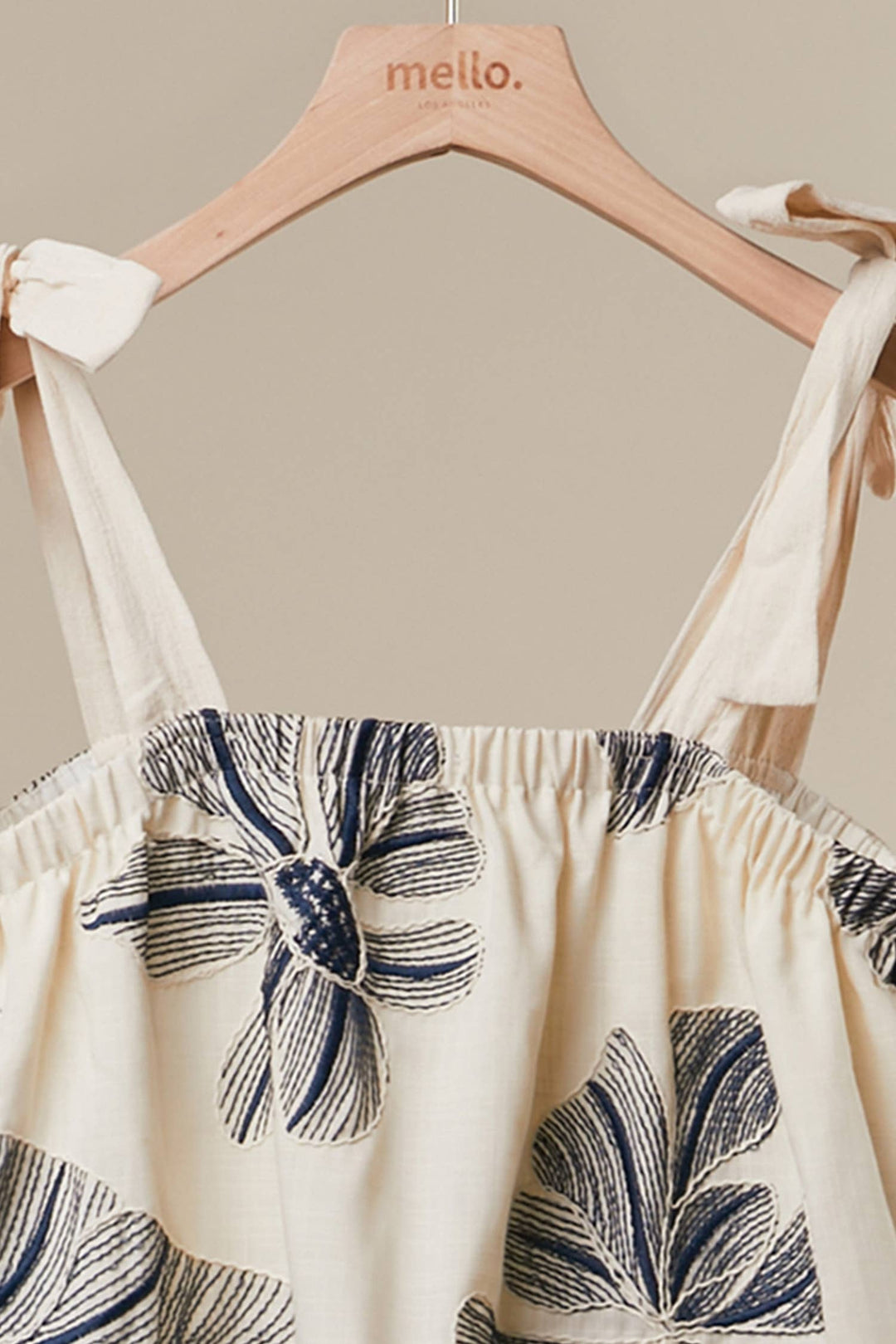 Floral Print Tie-Shoulder Top in Navy &amp; White