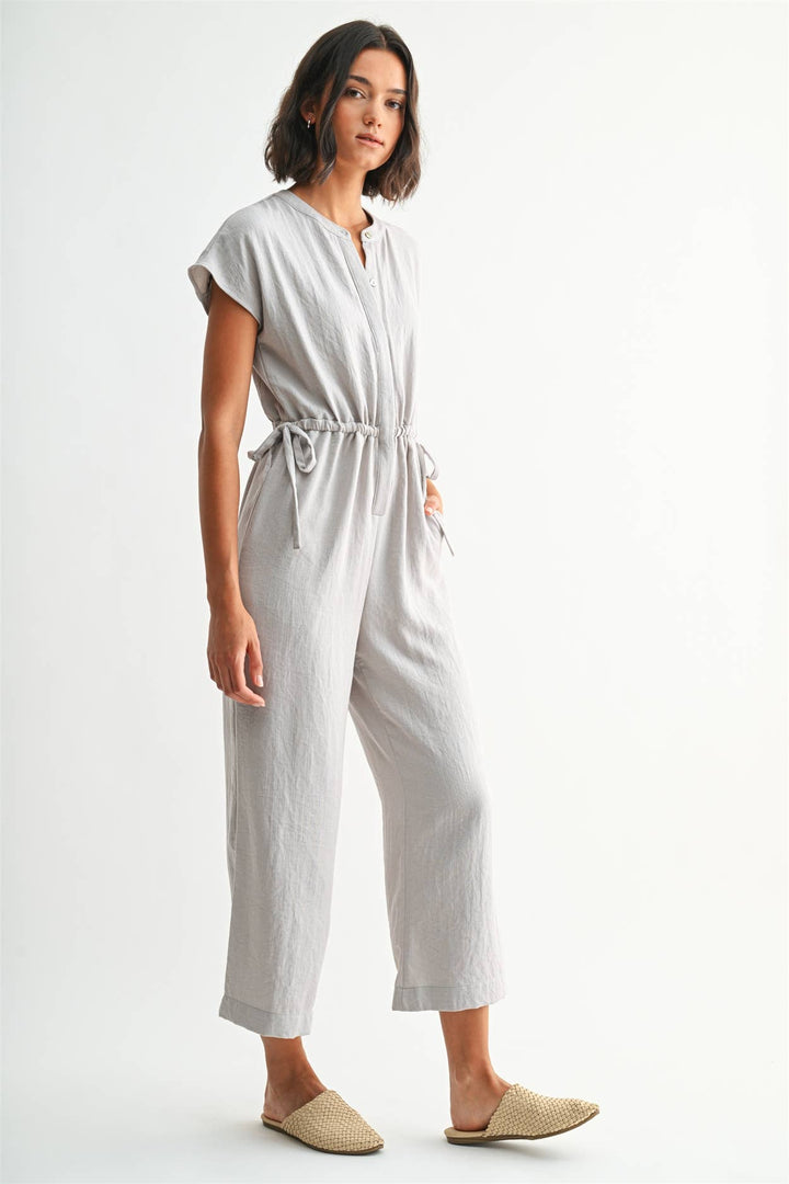HIDDEN BUTTON SIDE TIE DETAIL JUMPSUIT