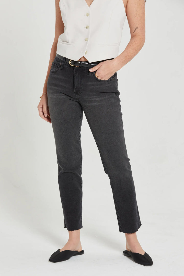 Crosby Mid Rise Relaxed Taper Jean in Washed Black