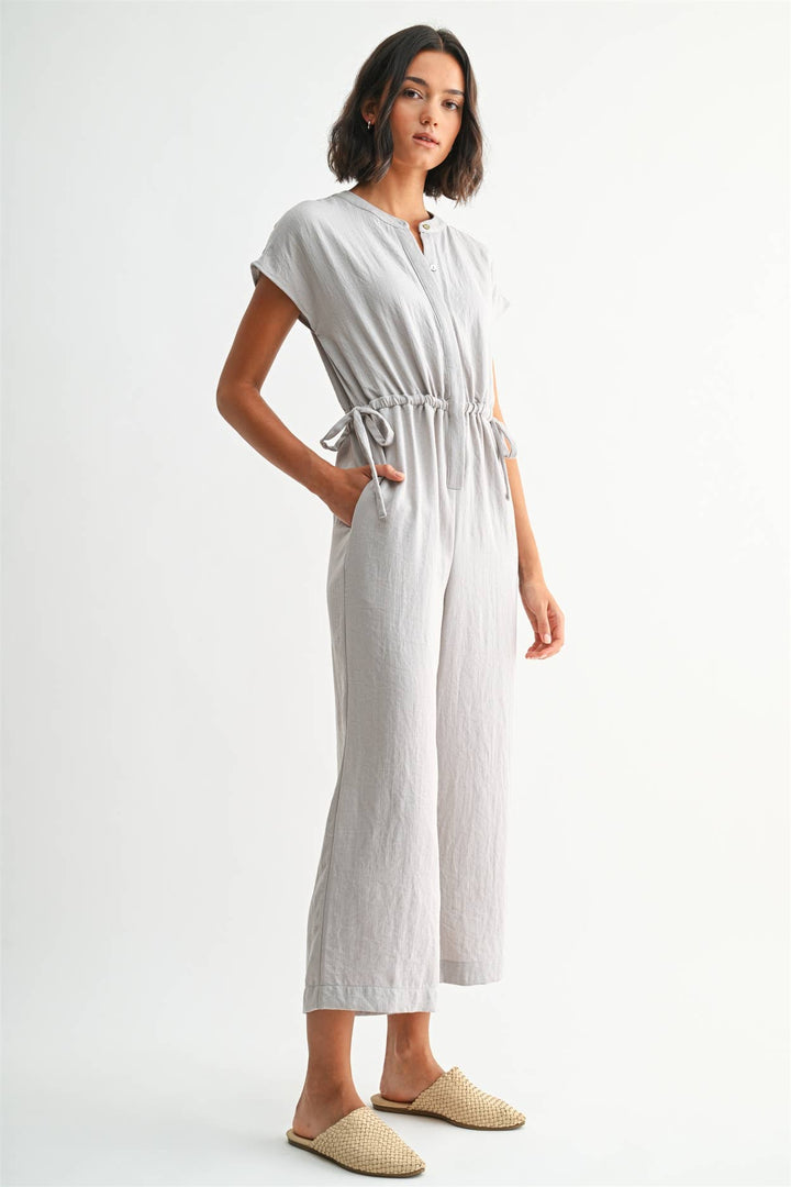 HIDDEN BUTTON SIDE TIE DETAIL JUMPSUIT