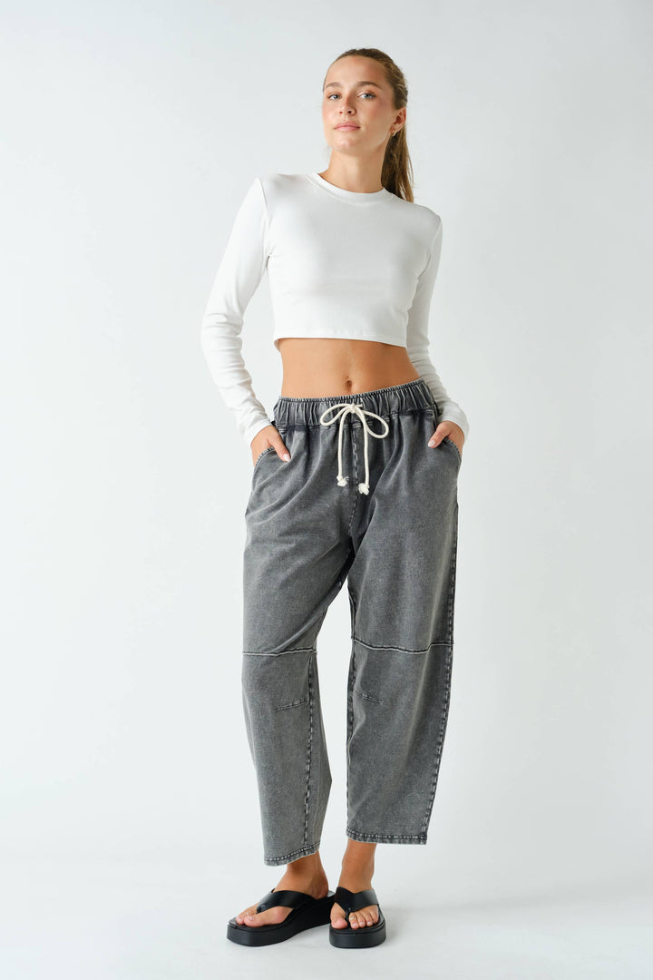 Cotton Blend Mineral Wash Straight Leg Pants