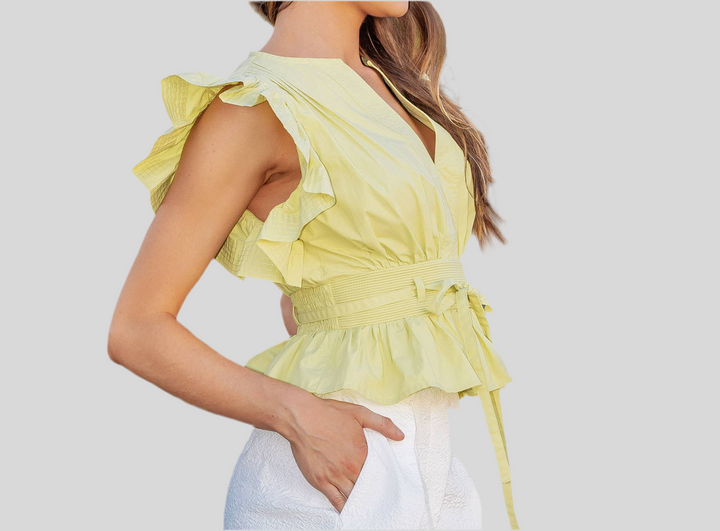 Flutter Sleeve Peplum Poplin Top