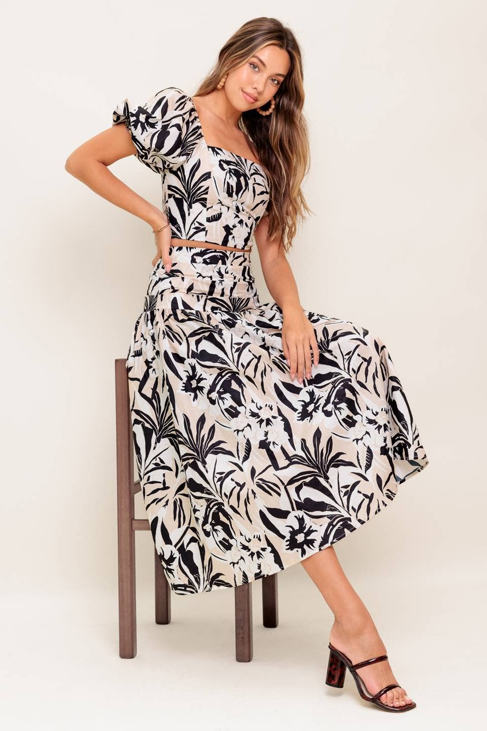 Black &amp; Taupe Printed Woven Top &amp; Skirt Set