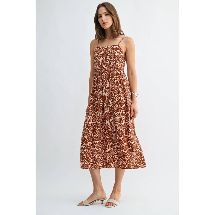 Flower Print Smocked Back Midi Dress in Orange