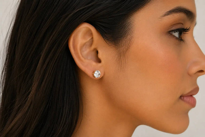 8mm Round Diamond Studs Gold