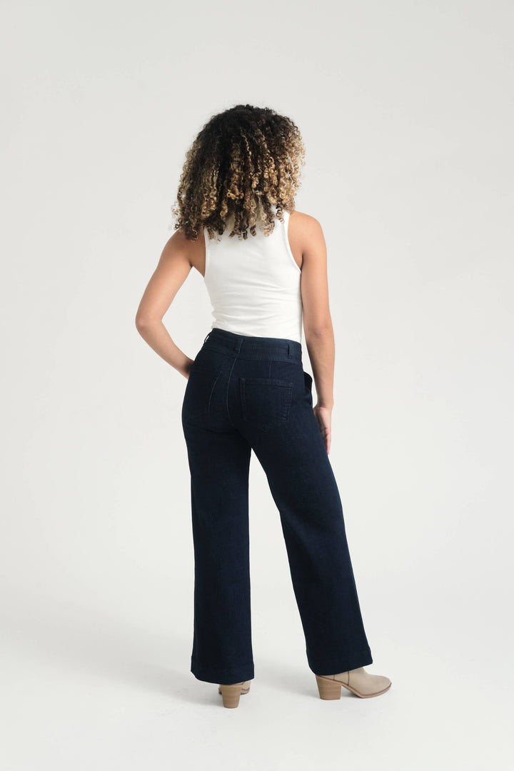 Petite 29" Slim Wide Leg Jeans in Dark Wash